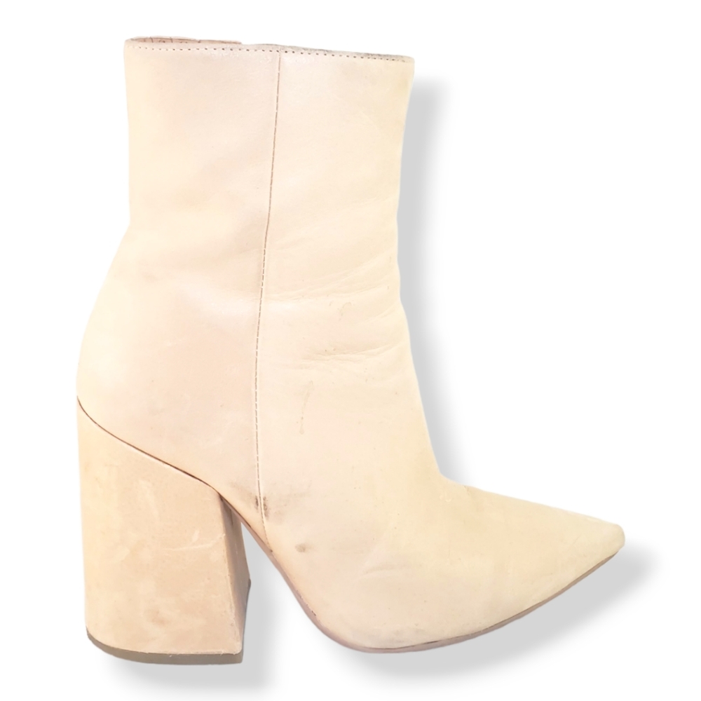 #303 Alias Mae Alana Leather Ankle Boots Square Toe Block Heels Cream EU 36 US 6